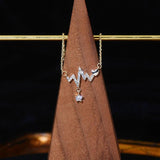14k Wave Heartbeat Necklace Zircon Star Choker for Women