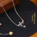 14k Wave Heartbeat Necklace Zircon Star Choker for Women