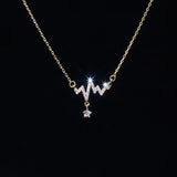 14k Wave Heartbeat Necklace Zircon Star Choker for Women