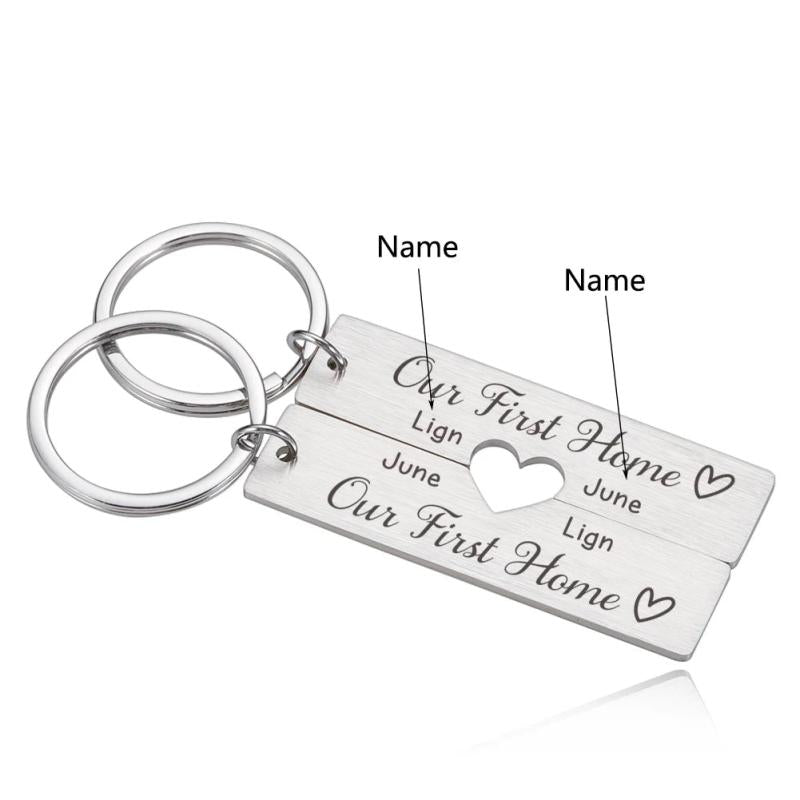 Personalized Couple Keychain Initials Heart Keyring Custom Anniversary Gift
