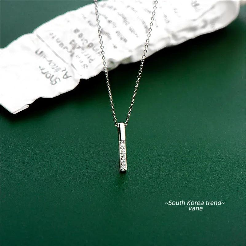 925 Silver Geometric Diamond Bar Pendant Necklace for Women