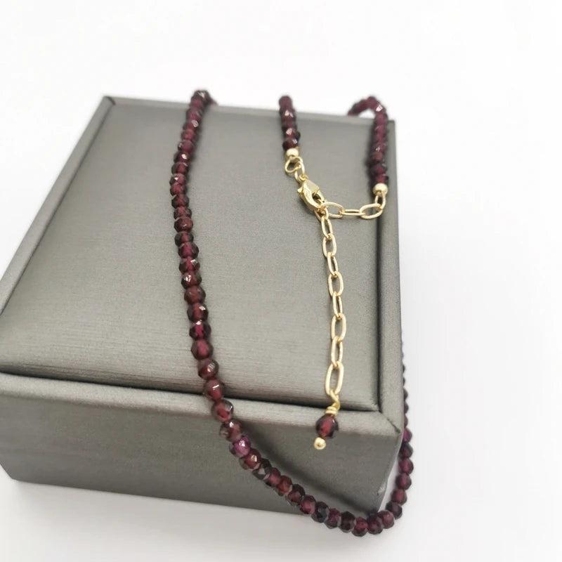 3mm Faceted Garnet Necklace Adjustable 14K Filled Chains Gemstone Collier Femme