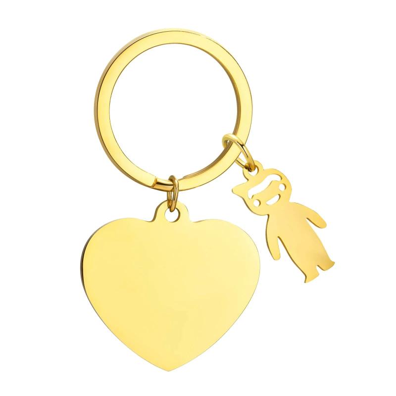 Personalized Heart Keychain with Boy Girl, Engraved Key Ring