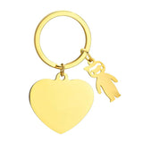 Personalized Heart Keychain with Boy Girl, Engraved Key Ring