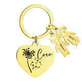 Personalized Heart Keychain with Boy Girl, Engraved Key Ring