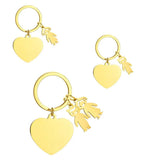 Personalized Heart Keychain with Boy Girl, Engraved Key Ring