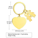 Personalized Heart Keychain with Boy Girl, Engraved Key Ring