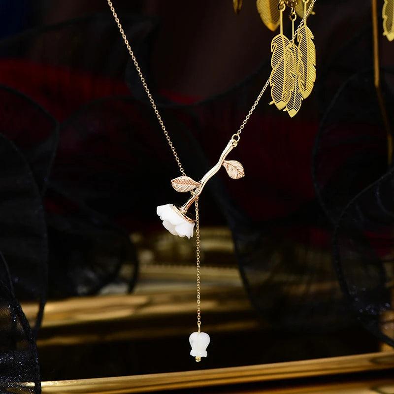 Temperament Shell Rose Necklace 14K Real Flower Lady Choker Pendant