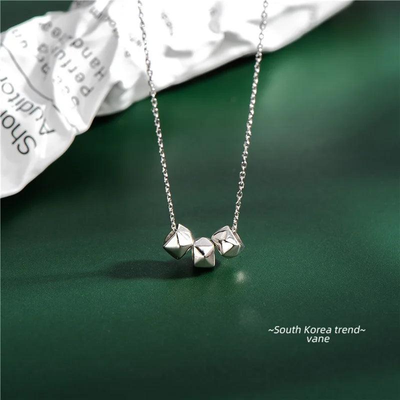925 Silver Polyhedron Square Pendant Necklace Clavicle Chain