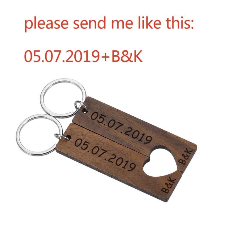 Custom Wooden Couple Keychain Special Date Letter Engraved Keyring