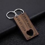 Custom Wooden Couple Keychain Special Date Letter Engraved Keyring