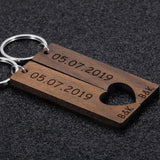 Custom Wooden Couple Keychain Special Date Letter Engraved Keyring