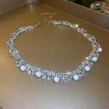 Sparkling Rhinestone Pearl Round Necklace for Women