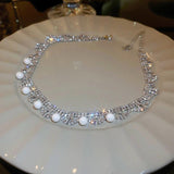 Sparkling Rhinestone Pearl Round Necklace for Women
