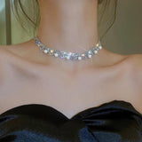 Sparkling Rhinestone Pearl Round Necklace for Women