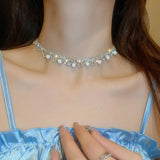 Sparkling Rhinestone Pearl Round Necklace for Women