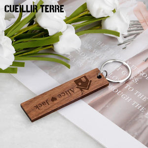 Personalized Wooden Engraved Date Keychains Keyring Housewarming Gift