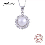 925 Silver Zircon Daisy Flower Freshwater Pearl Necklace Wedding Jewelry