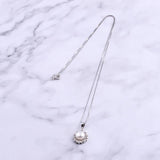 925 Silver Zircon Daisy Flower Freshwater Pearl Necklace Wedding Jewelry