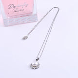 925 Silver Zircon Daisy Flower Freshwater Pearl Necklace Wedding Jewelry
