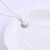 925 Silver Zircon Daisy Flower Freshwater Pearl Necklace Wedding Jewelry