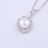 925 Silver Zircon Daisy Flower Freshwater Pearl Necklace Wedding Jewelry