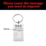 Dad Papa Birthday Name Keyring Fathers Keyrings Men Father Gift Car Key