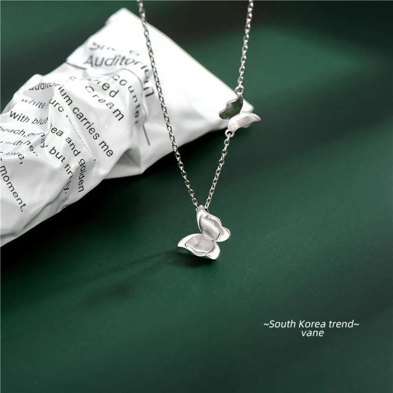 925 Silver Chain Butterfly Pendant Necklace Fine Jewelry Women Wedding Party