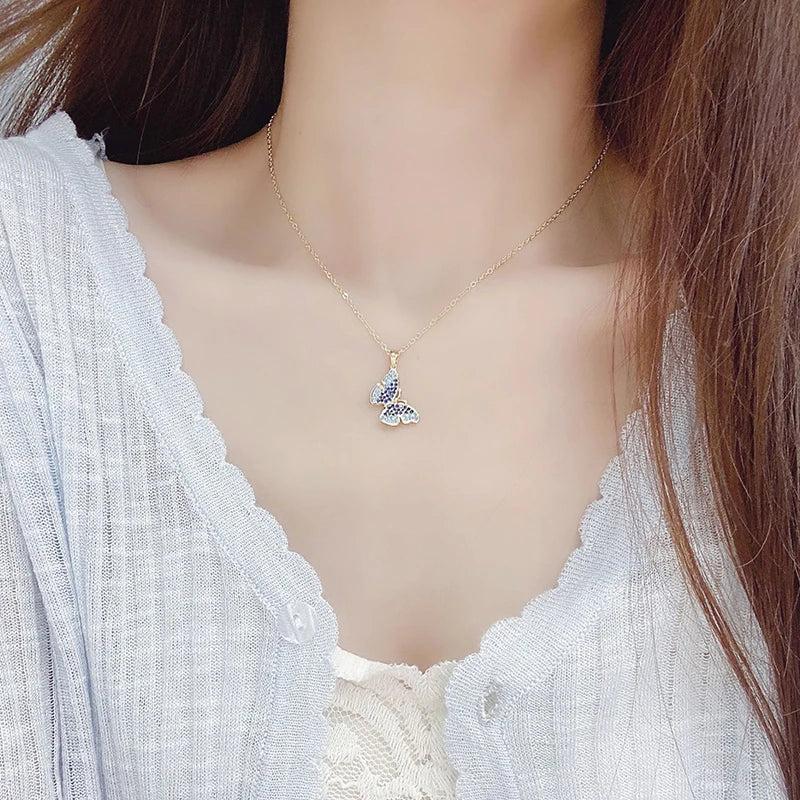 Irregular Pearl Opal Necklace 14K Butterfly Clavicle Chain Choker