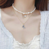 Irregular Pearl Opal Necklace 14K Butterfly Clavicle Chain Choker