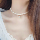 Irregular Pearl Opal Necklace 14K Butterfly Clavicle Chain Choker