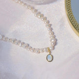 Irregular Pearl Opal Necklace 14K Butterfly Clavicle Chain Choker