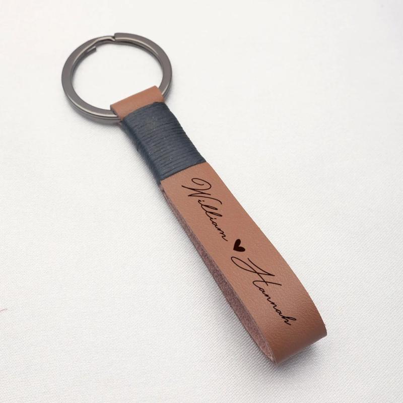 Personalized Couple Key Chain Leather Key Fob for Women Men