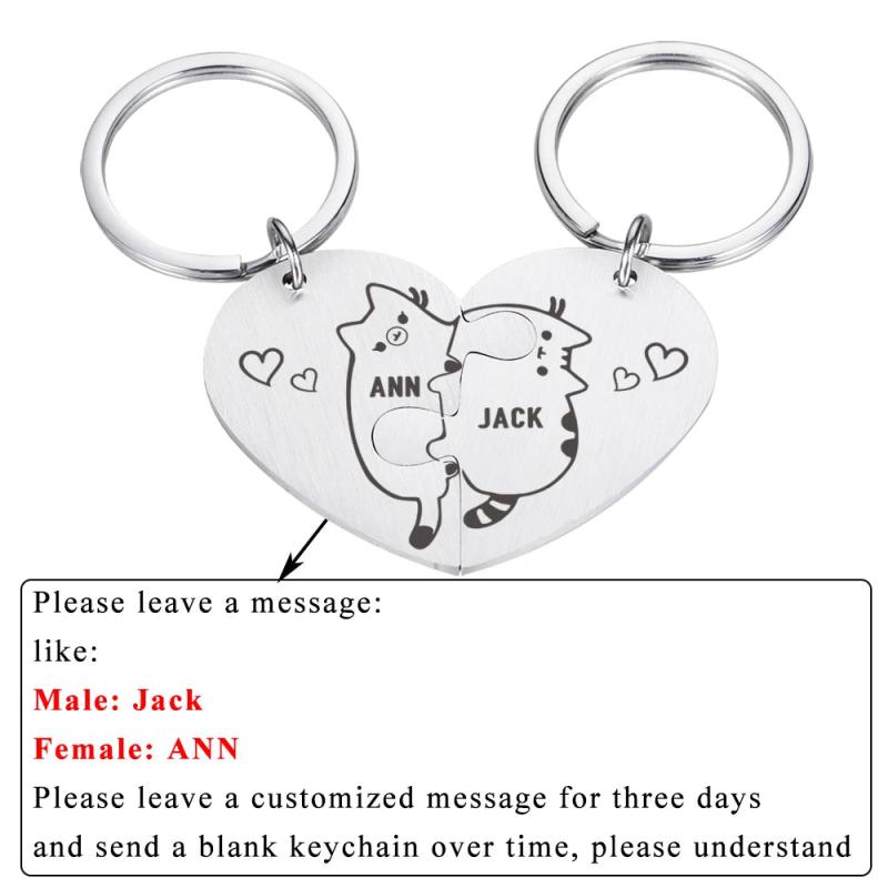 Cat Couple Jigsaw Keychains Personalized Love Gift