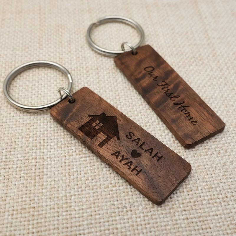Personalized Wooden Keychain Our First Home Housewarming Couple Key