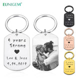 Personalized Couple Keychain Photo Stainless Steel Engraved Name Date