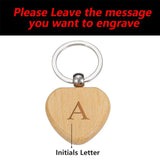 Engraved Wood Keychain Single Letter Keyring Gift Jewelry Key Chain