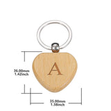 Engraved Wood Keychain Single Letter Keyring Gift Jewelry Key Chain