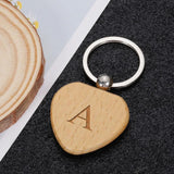 Engraved Wood Keychain Single Letter Keyring Gift Jewelry Key Chain