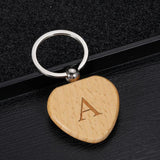 Engraved Wood Keychain Single Letter Keyring Gift Jewelry Key Chain