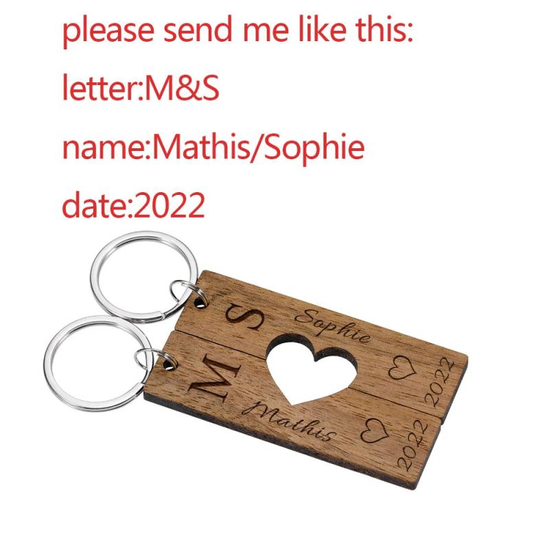 Personalized Couple Keychains Engraved Date Letter Keyring Valentines Gift