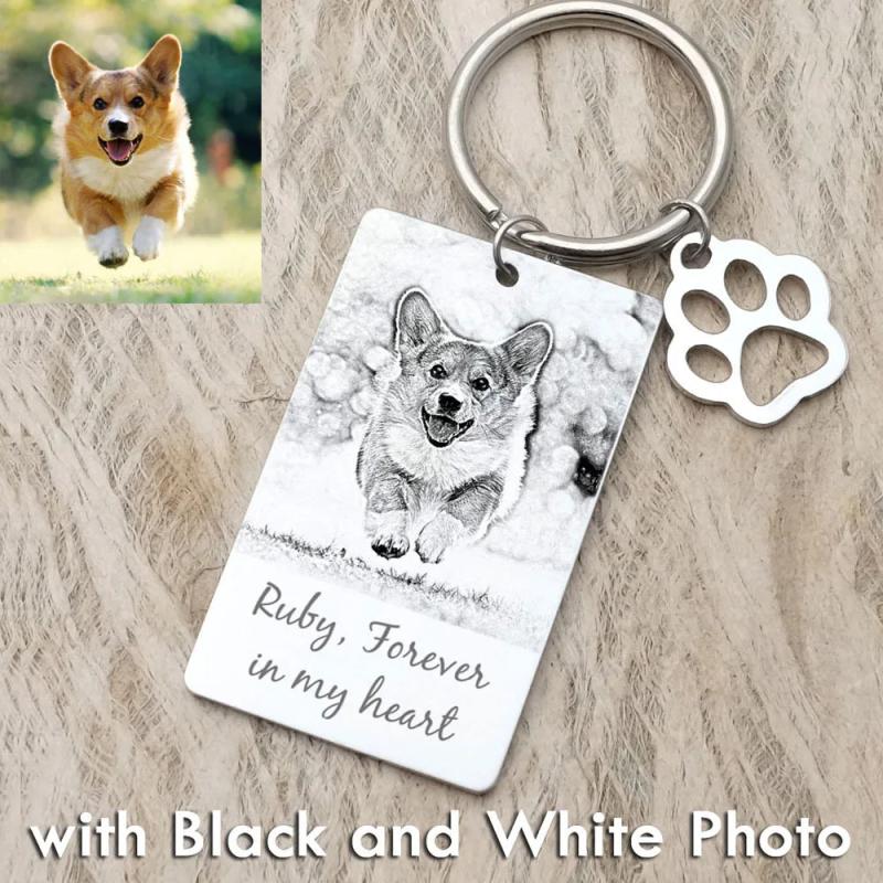 Pet Portrait Photo Keychain Personalized - Dog Cat Memorial Picture Keyring