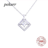 925 Silver Zircon Square Necklace Women Geometric Chain Pendant