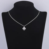 925 Silver Zircon Square Necklace Women Geometric Chain Pendant