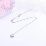 925 Silver Zircon Square Necklace Women Geometric Chain Pendant
