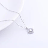 925 Silver Zircon Square Necklace Women Geometric Chain Pendant