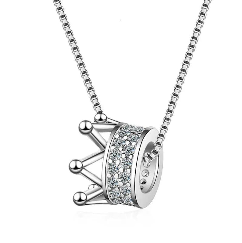 925 Silver Zircon Crown Necklace Queen Wind Chain S-n311