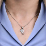 925 Silver Box Chain Necklace Cat Pendant Opal Zirconia Jewelry