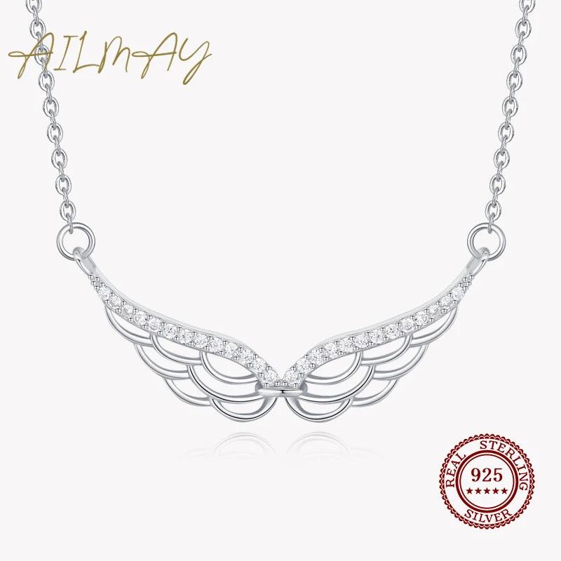 CZ Angel Wings Pendant Necklace 925 Silver Jewelry