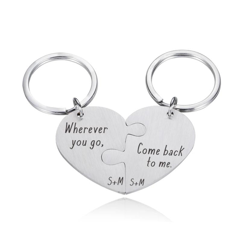 Personalized Couples Name Engraved Keychain Set Valentines Day Gift